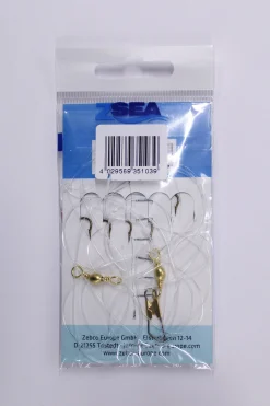 Zebco Litka viidellä kullanvärisellä koukulla joiden ympärillä kalaimitaatio #1/0